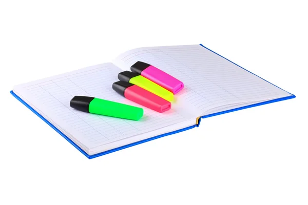 Notebook and colored markers — Stock Photo, Image