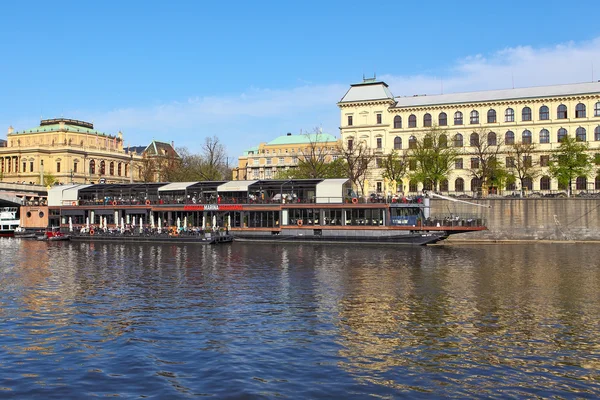 Restaurant on the river ship, Prague — Stock Photo, Image