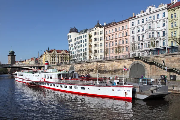 Boat on Vltava river — Stock Photo, Image