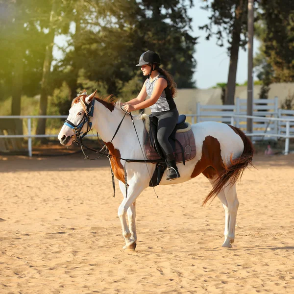 Jong meisje is het berijden van een paard — Stockfoto