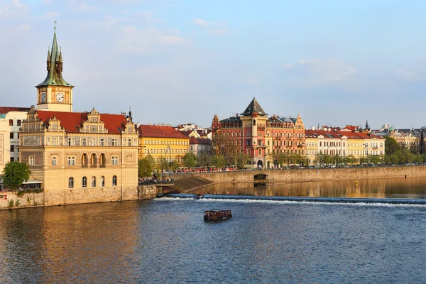 Old Town ancient architecture and Vltava river pier in Prague Royalty Free Stock Photos
