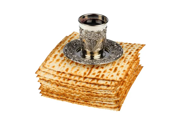 Matzo con copa de vino kidush — Foto de Stock