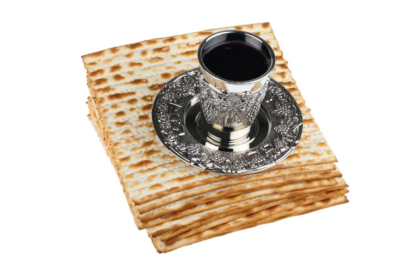 Matzo with kiddush cup of wine — Stock Photo, Image