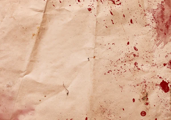 Fond de papier froissé avec des taches de sang rouge — Photo