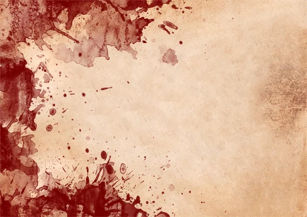 Červená krevní skvrny a stříkance na vinobraní papír textury — Stock fotografie