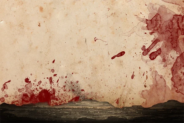 血液の汚れや木に飛び散っと暗い紙の破損 — ストック写真