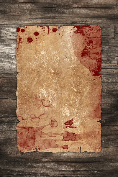 Bloody old paper on wood — Stock Photo, Image