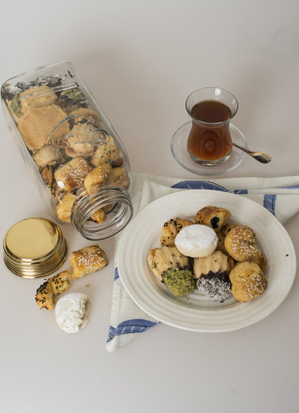 Selection of cookies with tea