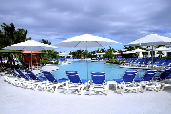 Poolside in Paradise on a Caribbean island Stock Photo