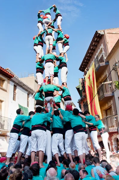 Castells Performance in Torredembarrassa, Catalonia, Spain — стоковое фото