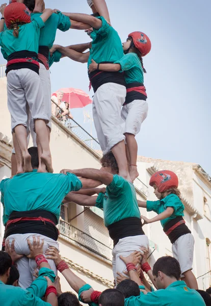 Castells Performance w: Torredembarra, Katalonia, Hiszpania — Zdjęcie stockowe