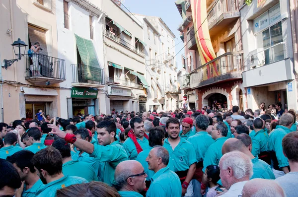 Castells Performance in Torredembarrassa, Catalonia, Spain — стоковое фото