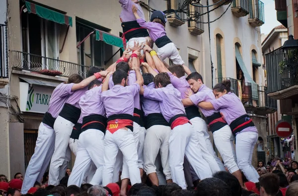 Castells Performance in Torredembarrassa, Catalonia, Spain — стоковое фото