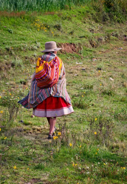 Peruvian woman in mountains — Stock Photo, Image