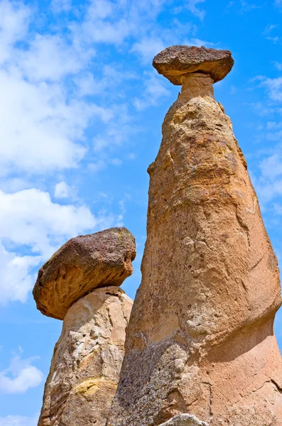 Rock-mushrooms carved in volcanic tuff — Stock Photo, Image