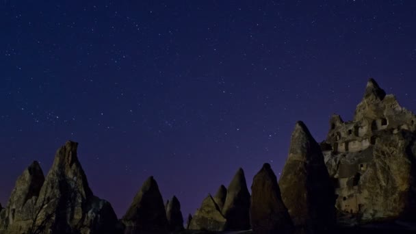 Нічний пейзаж з зірками — стокове відео