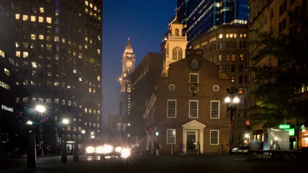 Old State House w nocy w Boston, Stany Zjednoczone Ameryki — Wideo stockowe