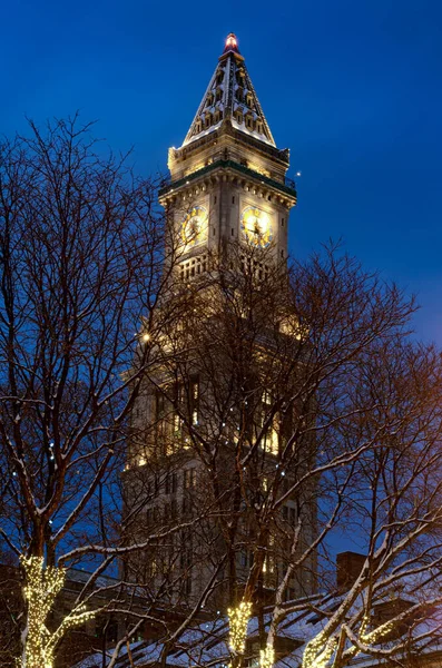 Vista Nocturna Del Edificio Custom House Centro Boston — Foto de Stock
