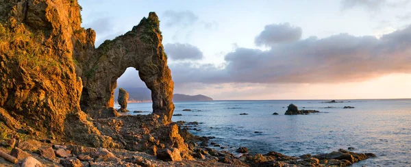 Zonsopgang Cape Velikan Giant Eiland Sakhalin Rusland Panoramisch Uitzicht — Stockfoto