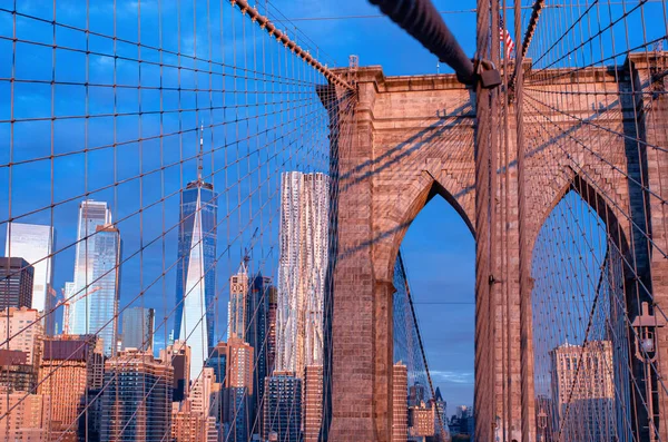 Brooklyn Bridge Tijdens Zonsopgang New York Verenigde Staten — Stockfoto