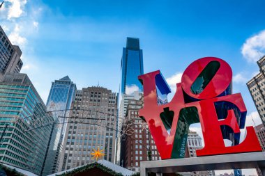 Philadelphia, Pennsylvania, USA - December 18, 2018: Love Park in Philadelphia, Pennsylvania, USA during Christmas time clipart