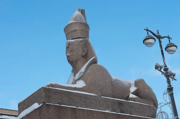 Authentic antique Egyptian sphynx on quay of the Neva river in Saint Petersburg, Russia.