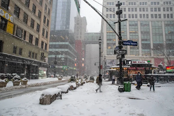 New York États Unis 1Er Février 2021 Tempête Neige Sur — Photo