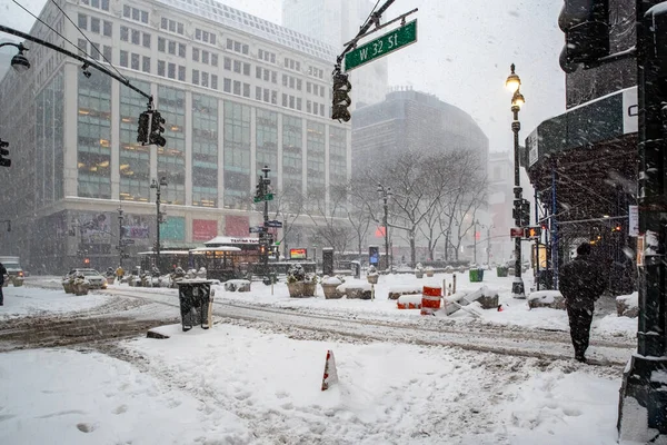 New York États Unis 1Er Février 2021 Tempête Neige Sur — Photo