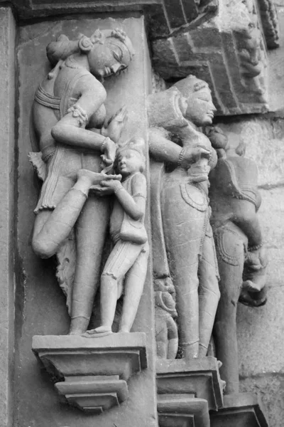 Камінь Вирізьбив Еротичні Барельєфи Індуїстському Храмі Хаджурахо Індія Сайт Всесвітньої — стокове фото