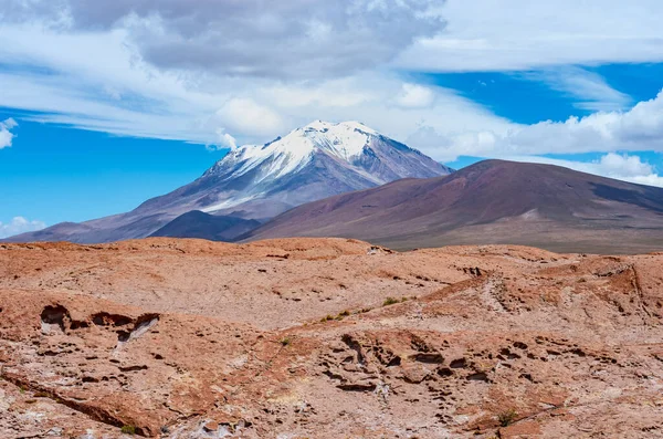 Вид Каменное Поле Вулкан Оллаге Боливия Граница Чили — стоковое фото