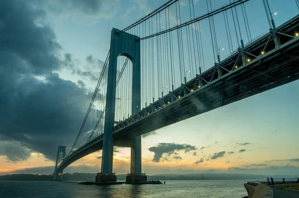 Pont Verrazzano Narrows Pont Suspendu Deux Niveaux Qui Relie Les — Photo