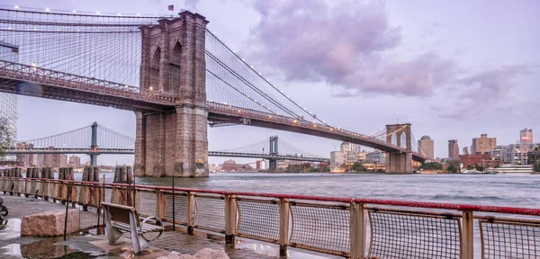 Vue Sur Manhattan Brooklyn Bridge Coucher Soleil Paysage Urbain New — Photo