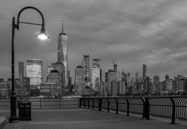 New York City Notte Manhattan Skyline Usa Immagine Bianco Nero — Foto Stock