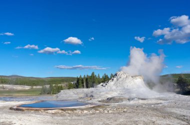 Yellowstone Ulusal Parkı 'ndaki Yukarı Gayzer Havzası' nda Castle Gayzer patlaması