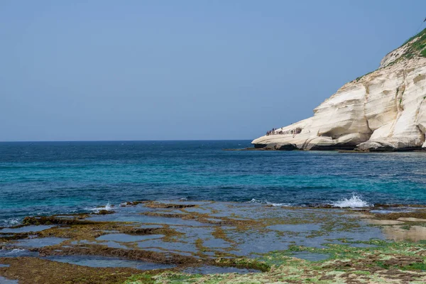 Rosh Hanikra石窟 Rosh Hanikra Grottoes 是以色列和黎巴嫩边界上的一个地质构造 位于西加利利地中海沿岸 — 图库照片