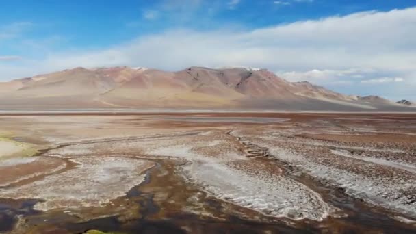 Flygfoto över lagunen i Salar de Tara, Atacamaöknen, Chile. — Stockvideo