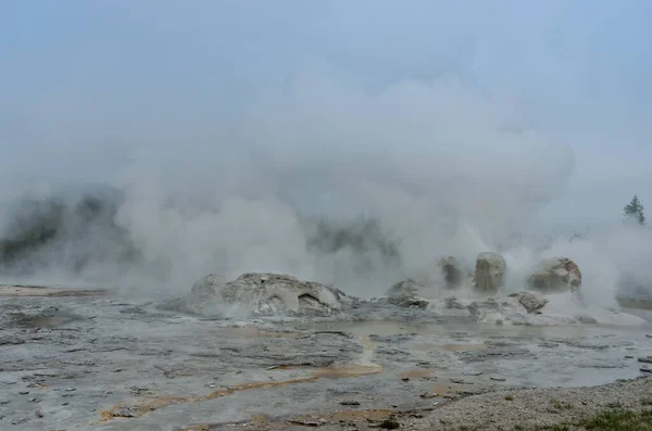 Wybuch Groty Gejzerskiej Kotlinie Górnego Gejzera Parku Narodowym Yellowstone Usa — Zdjęcie stockowe