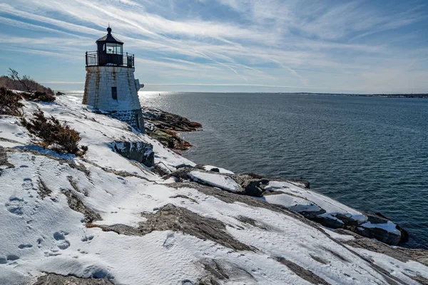 Castle Hill Lighthouse Newport Rhode Island Winter Usa — Stock fotografie