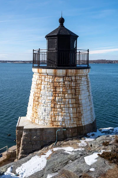 Маяк Castle Hill Lighthouse Ньюпорті Род Айленд Взимку Сша — стокове фото