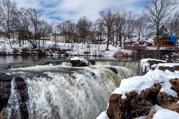 Vista Invierno Las Grandes Cataratas Del Río Passaic Paterson Estados — Foto de Stock