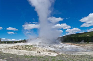 Yellowstone Ulusal Parkı 'ndaki Yukarı Gayzer Havzası' nda Castle Gayzer patlaması