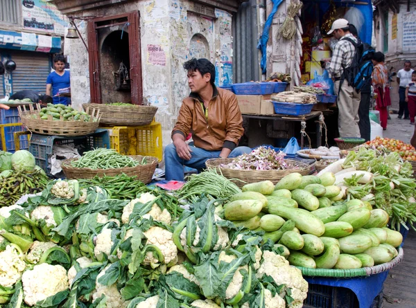 Przekupka sprzedawać jego owoce, nepal. — Zdjęcie stockowe