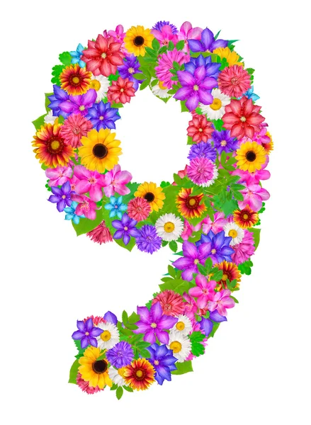 Educational floral 9 number — Stock Photo, Image