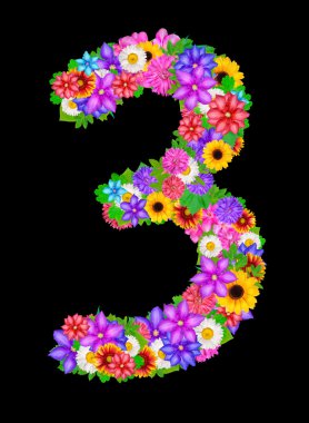 çiçeklerden yapılmış 3 numara