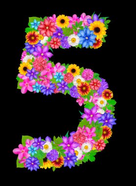 çiçeklerden yapılmış 5 sayısı