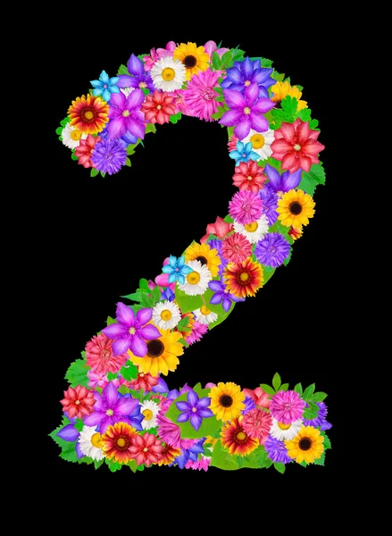 Number 2 made from flowers — Stock Photo, Image