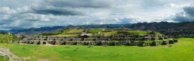 Panoramic view of ancient Inca ruins clipart