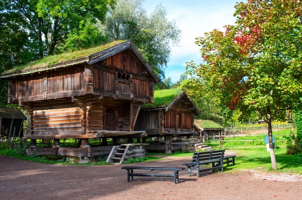 Casa norueguesa com telhado de grama . — Fotografia de Stock