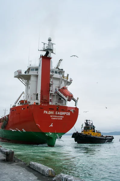 Schiffe im Hafen bei bewölktem Tag — Stockfoto