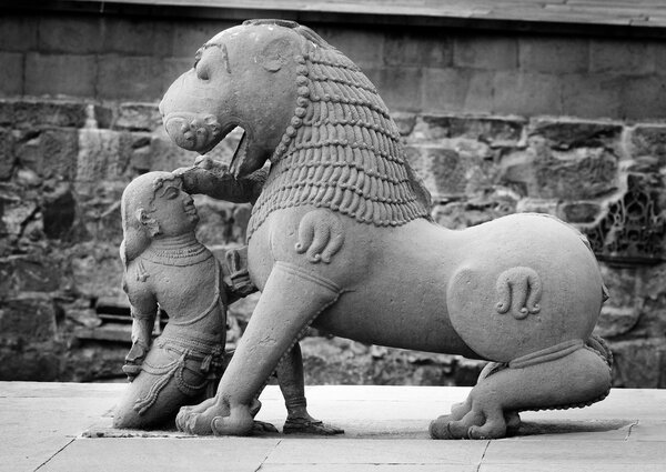 Stone sculpture in Hindu temple in Khajuraho